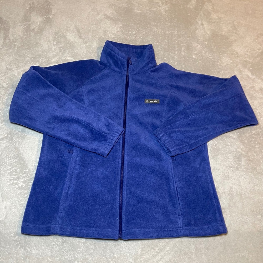 Columbia Womens Blue Full Zip Fleece Jacket Large Mock Neck Outdoor Activewear‎